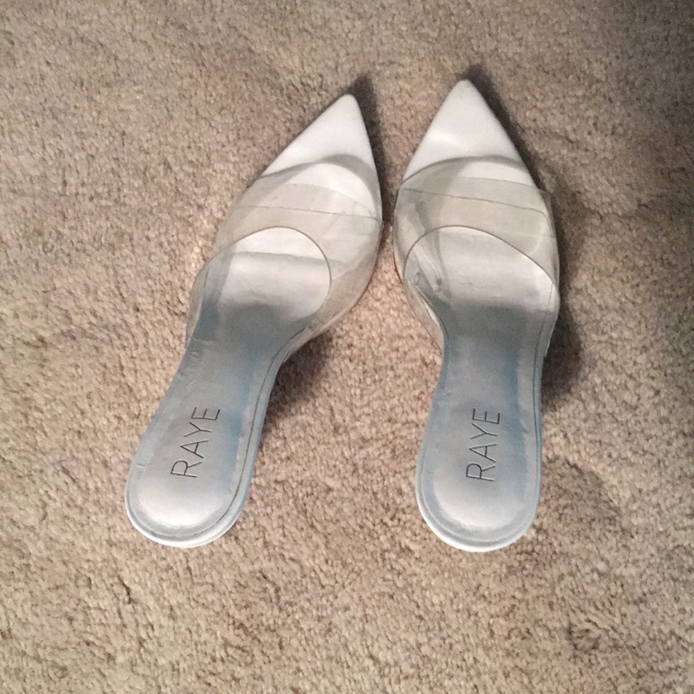 RAYE gorgeous white and clear kitten heels!
